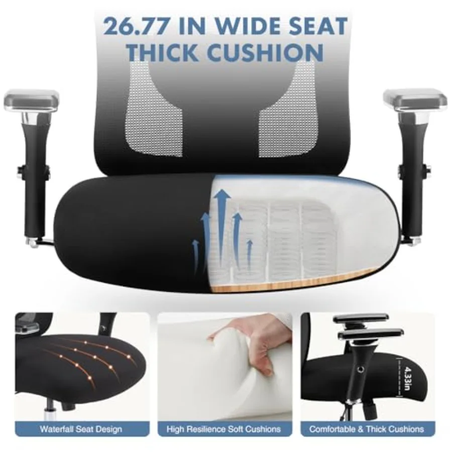 Big and Tall Office Desk Chair with Lumbar Support, 500lbs Heavy Duty Mesh Ergonomic Computer Chair with 4D Armrest and Wide Co view 5