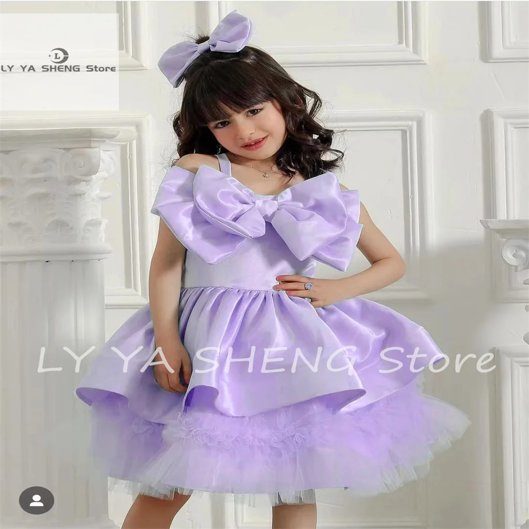 Blumen mädchen Kleid für Hochzeit Satin geschwollen mit Bogen Kinder Geburtstag Erstkommunion Prinzessin Party Ballkleider