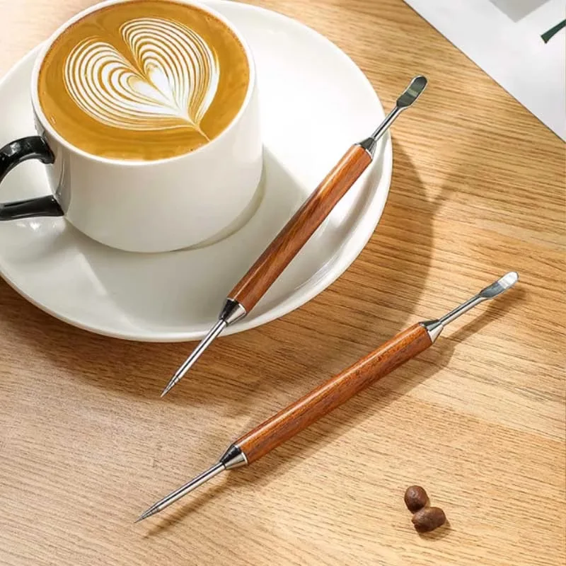 Latte Art Pen Stainless Steel Etching Needle Wooden Handle Barista Tool for Aeropress Cappuccino Espresso Cafe Decoration Gift