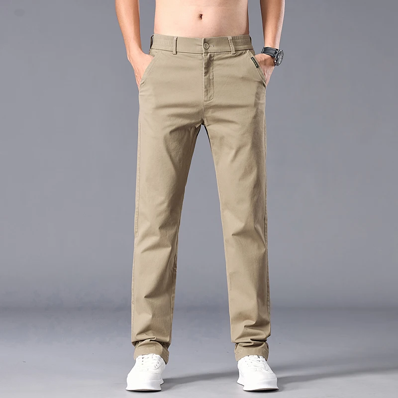 Pantaloni casual da lavoro in seta di ghiaccio dritto da uomo primavera estate pantaloni moda sottili e traspiranti pantaloni classici da uomo di lusso