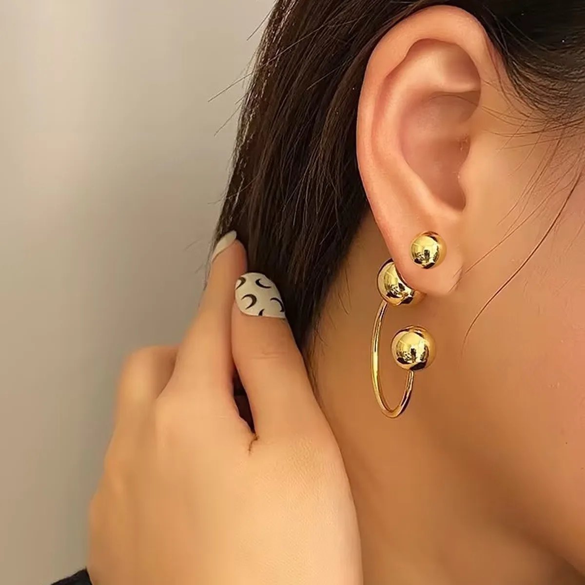 Metal Ball Earrings European and American Front and Back Studs Earrings Ladies Girls Travel Wedding Accessory