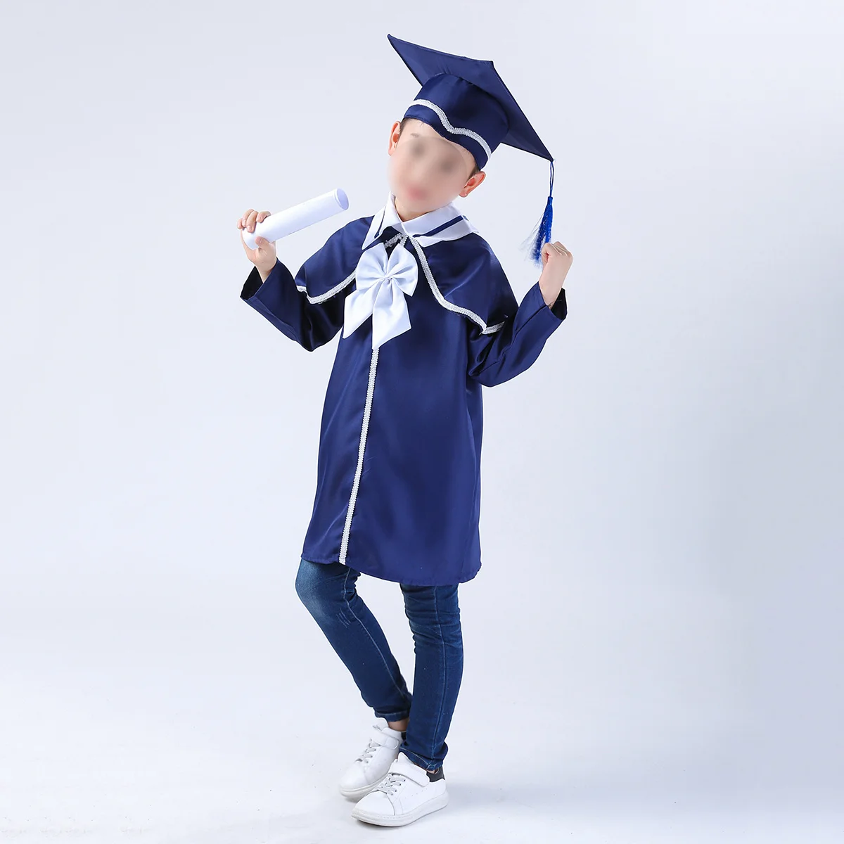 

Children's Graduation Gown Set Navy Blue 150cm Height Kids Doctoral Gown Kids Graduation Photography Cosplay School Gathering
