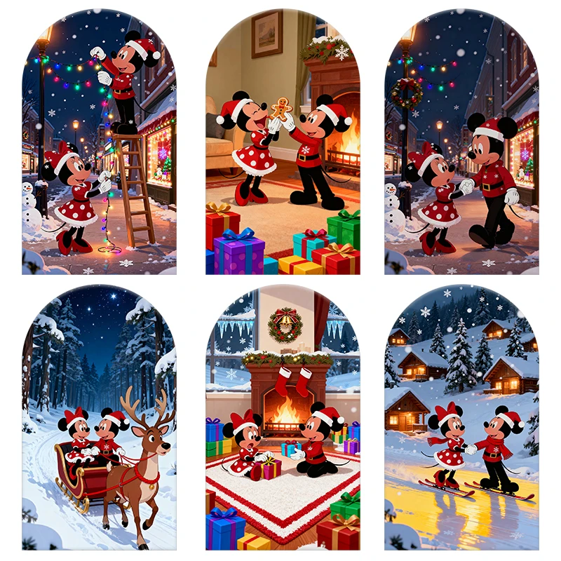 

Christmas Mickey& Minnie Arch Backdrop Cover for Happy New Year Birthday Party Baby Shower Decoration Background Elastic Photo