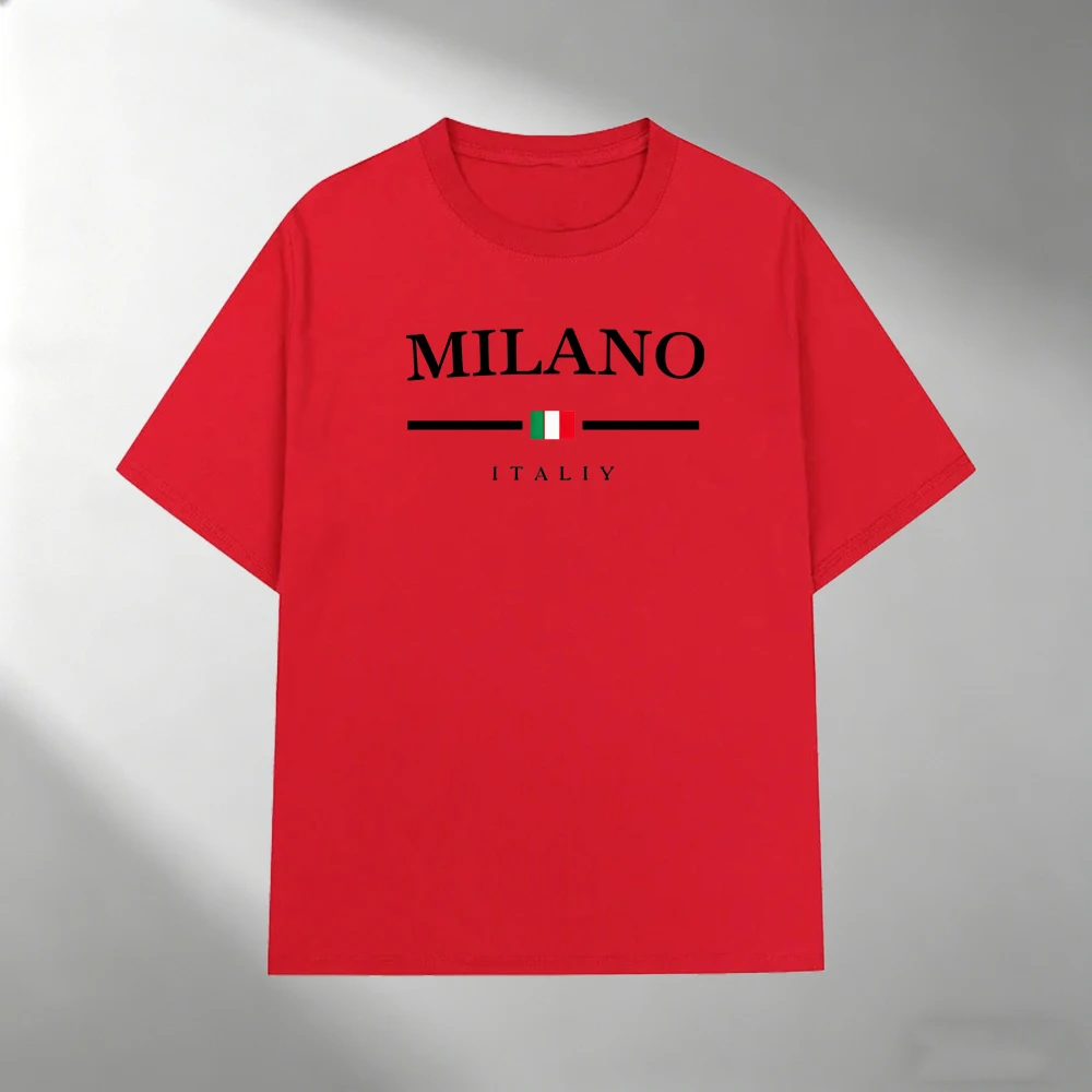 Herren Reines Baumwoll-T-Shirt MILANO Italien Flaggen-Print Kurzarm-Oberteil Lässiger Streetwear Minimalistischer Stil Locker Sitzend Tägliches Herren-Sommer-Tee-Shirt – Detail 10