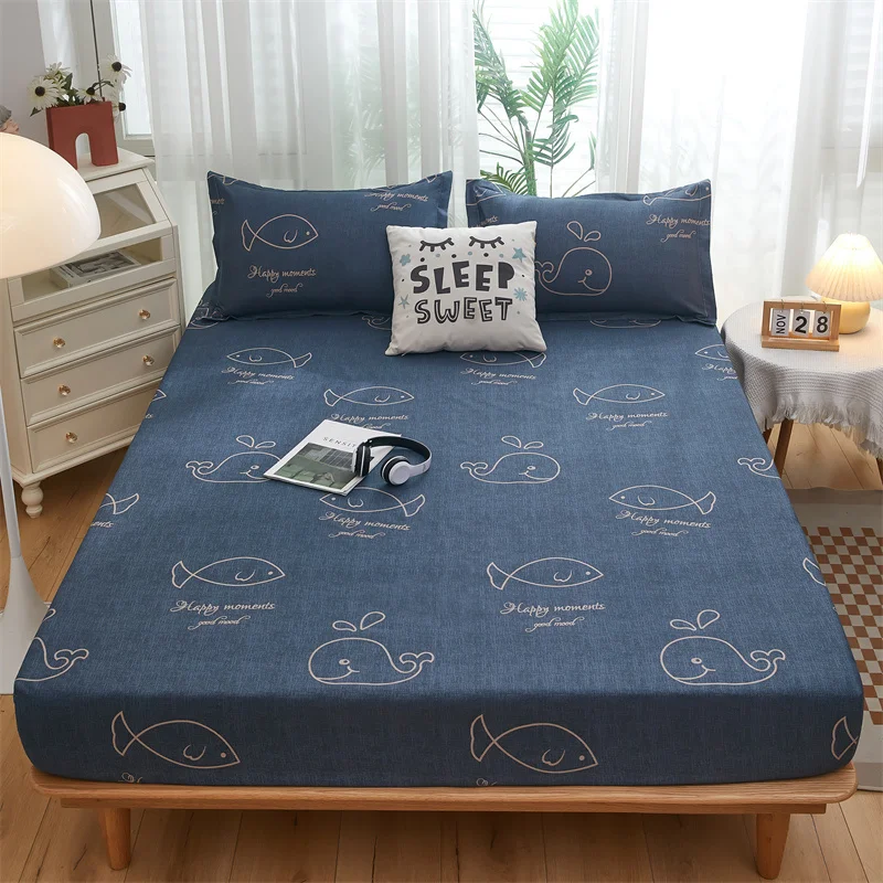 Yaapeet Home Textile Cartoon Blue Whale Bedding Fitted Sheet King Queen Single Size Boy Girl Kid Bed Mattress Cover Protector