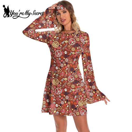 [Eres mi secreto] vestido de discoteca con estampado Floral de los años 70 para mujer, accesorios de ropa Hippie, trajes de baile de Halloween, ropa de vacaciones