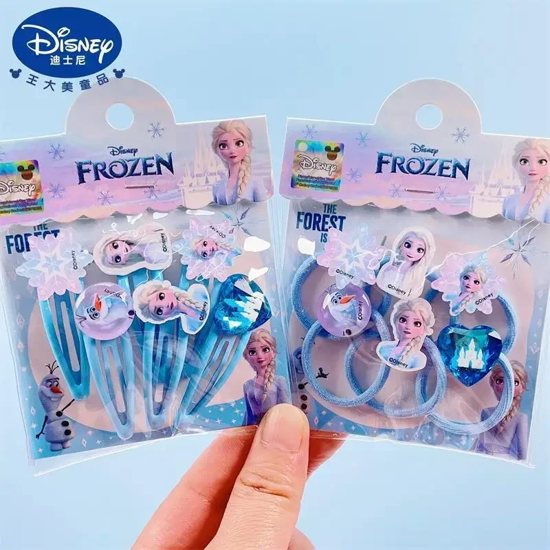 6pcs Disney Frozen Hairpin Hair Rope Set Girls BB Bangs Clips Cartoon Anime Princess Elsa Hairs Accessories Kids Birthday Gifts