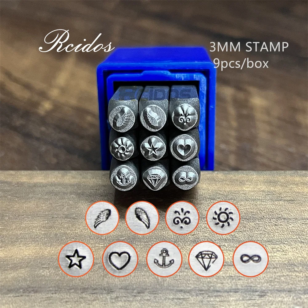 RCIDOS 3MM Wing/Star/Heart/Diamond/Anchor/Infinity Pattern Design Steel punch stamp,Metal Jewelry Design Stamps