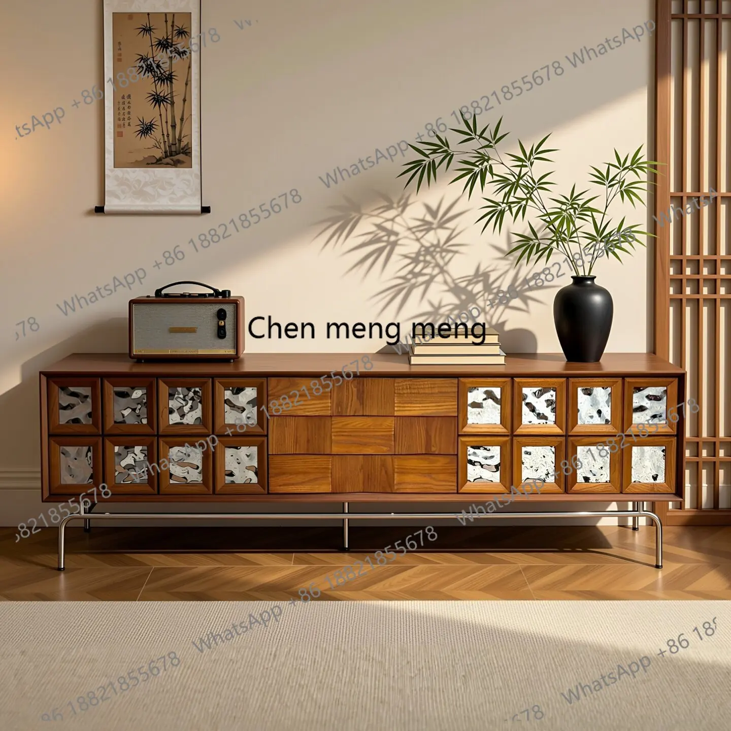

French retro solid wood TV cabinet, living room home display against the wall, storage locker
