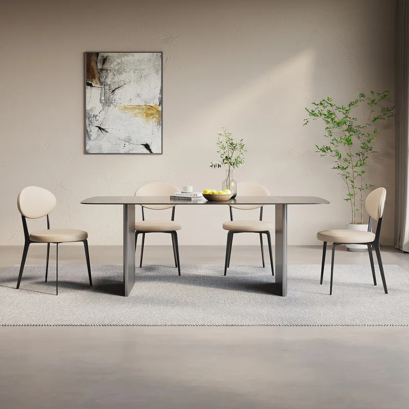 

Italian Light Luxury Cave Stone Rock Plate Household Dining Table Small Unit Delifeng Rock Plate Dining Table and Chair Combinat