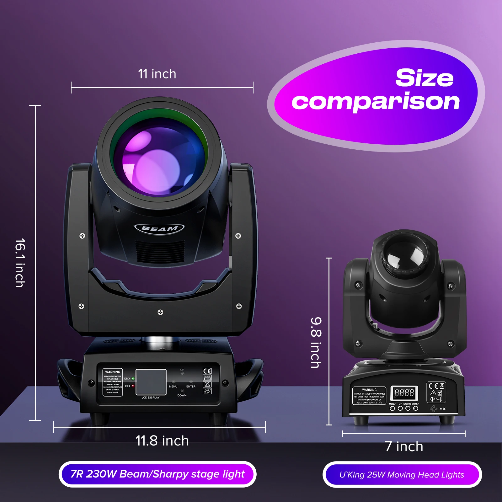 U\'King 230W 7R Moving Head Light Beam DMX512 Professional Stage Light for DJ Disco Bar Party 24 Prism LED Rainbow Effect Light