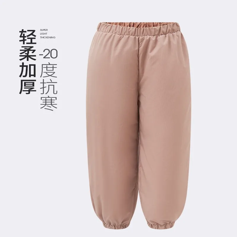 

Теплые зимние штаны для детей на 90% белом утином пуху, утолщенные, ультралегкие, с завязками на щиколотках, для активного отдыха, аксессуары для сохранения тепла