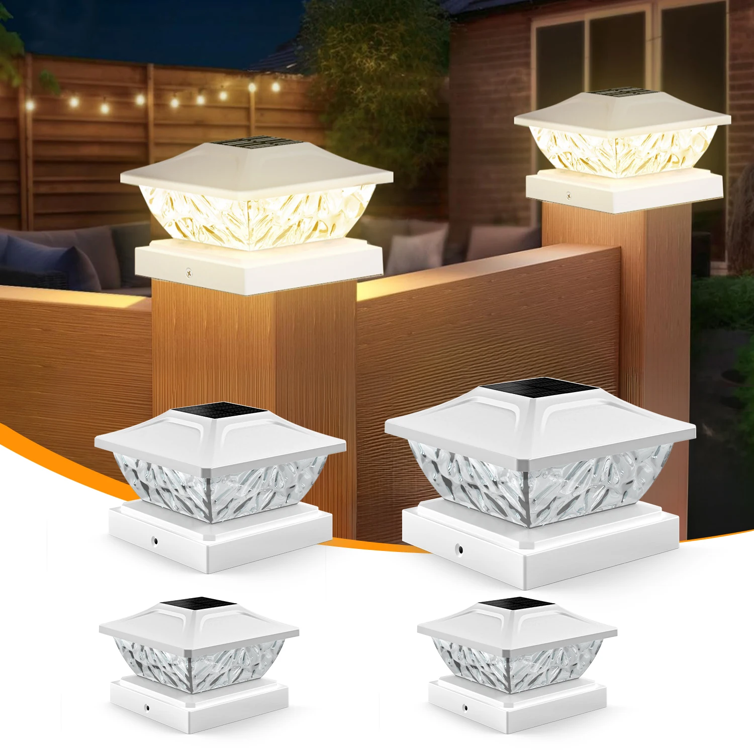 4/8 Pack 2 Mode Bright Solar Post Lights, Solar Powered Deck Lights for 4x4 4.5x4.5 5x5 Posts in Garden Decor, White