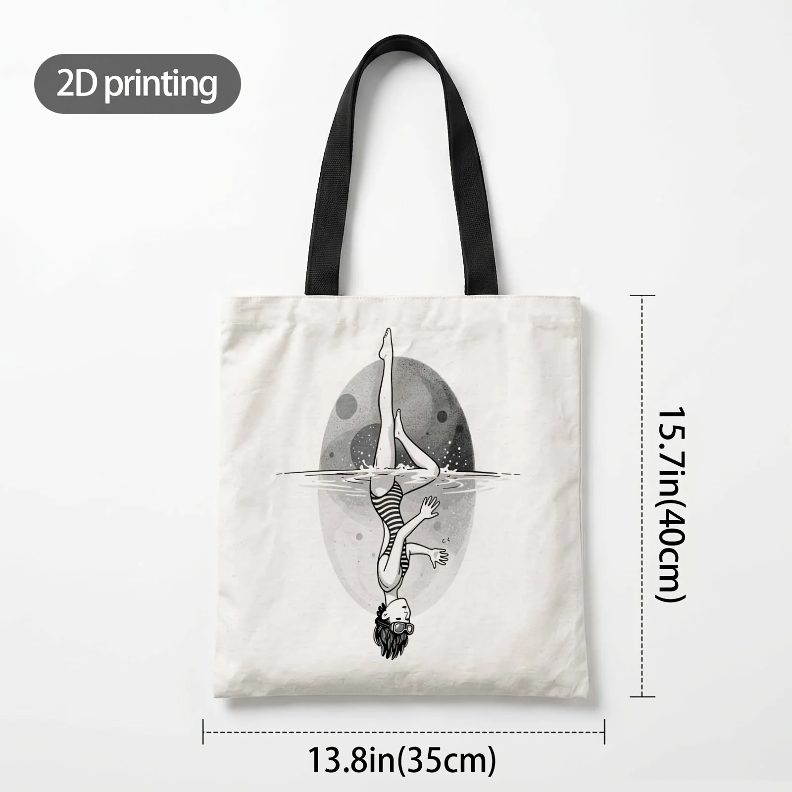 1pc 2D Printed Handbag with Diver's Dream Under Stars Pattern, Reusable Fashion Shoulder Bag Handbag Shopping Tote Bag Suitable