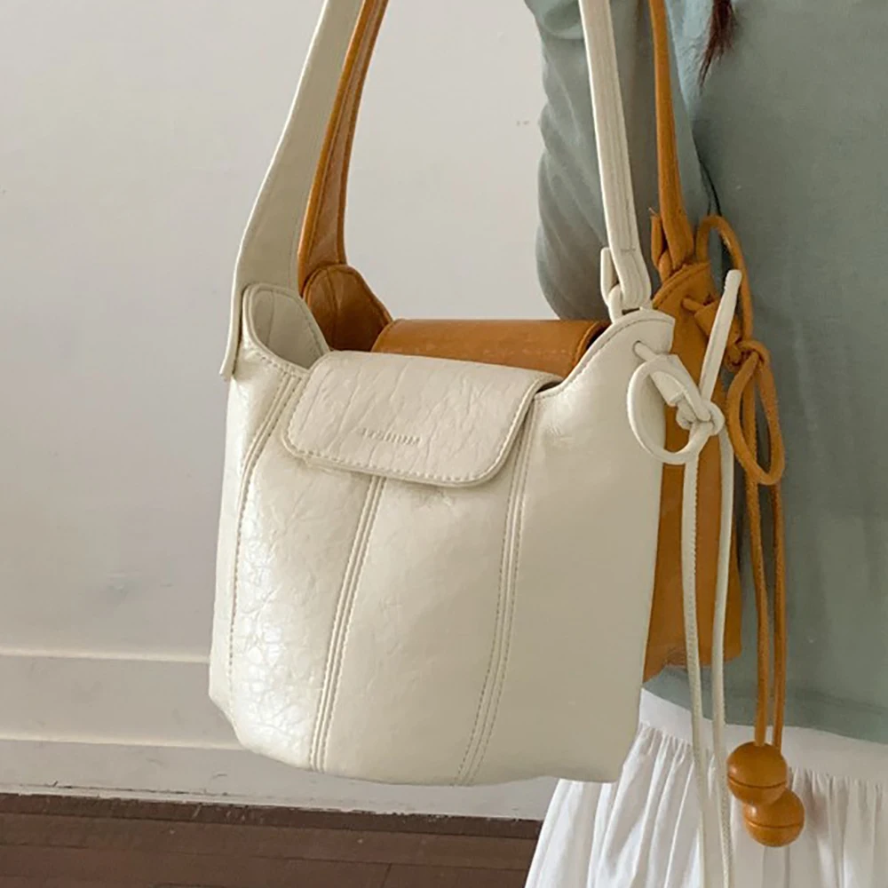 Women's Summer Bucket Crossbody Bag Soft High Grade PU Leather Buckle Zipper Messenger Bags Drawstring Underarm Shoulder Bags