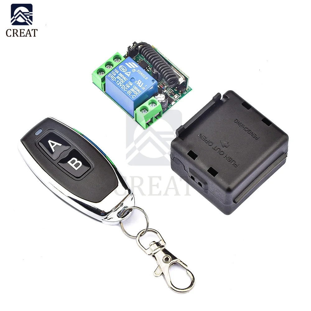 DC12V 10A Relay 1 CH 433Mhz Wireless RF Remote Control Switch Transmitter with Receiver Module for LED Light Door Remote Control