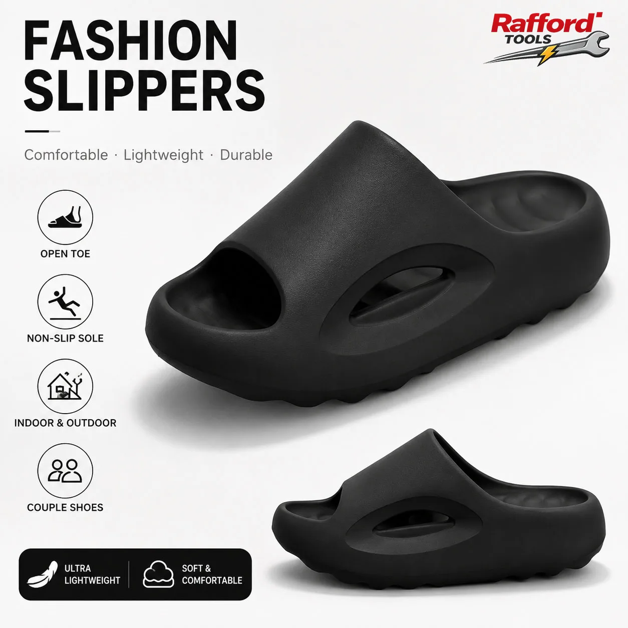 Rafford Men's & Women's Sport Slides, Open Toe Non-Slip Beach Bathroom Slippers, Lightweight Indoor Outdoor Couple Sandals