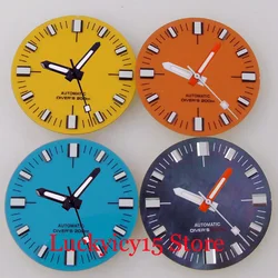 28.5MM Watch Accessory Replace Sky Blue Black Yellow Sterile Dial With Hands Green Lume Fit NH35A NH36A SKX SRP ETA 2824 PT5000