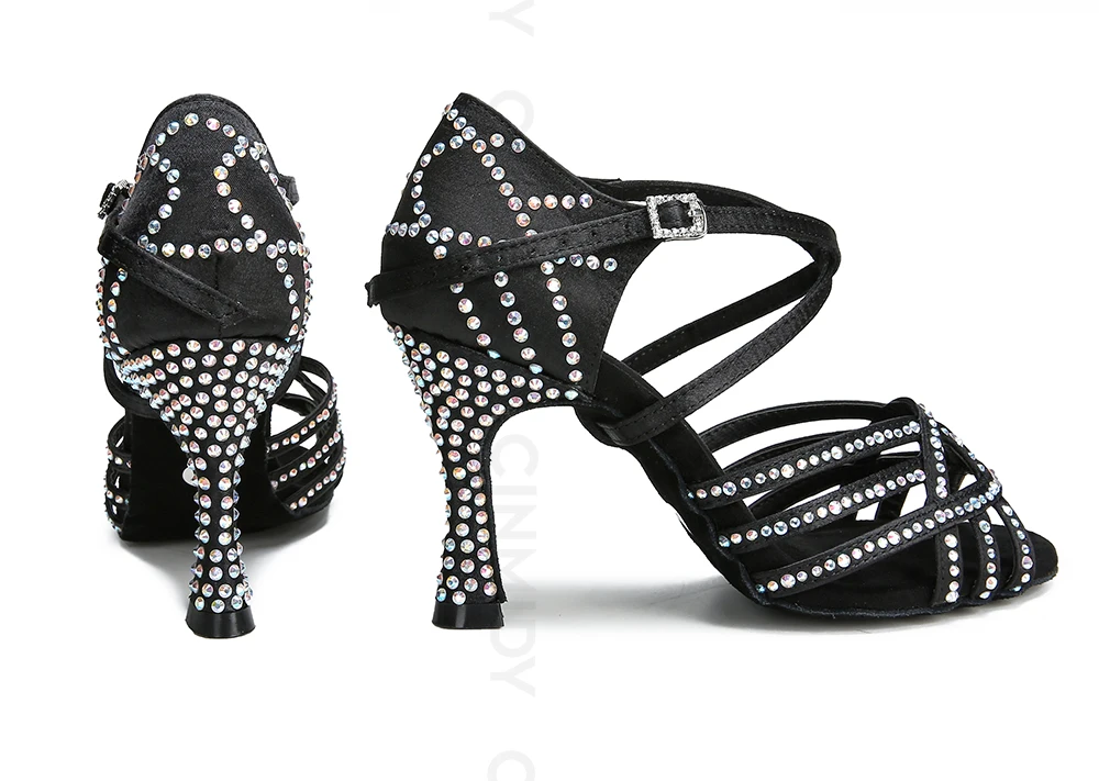 CINMIDY Damen Latein Tanzschuhe mit Strass Tango Ballsaal Tanzschuhe Damen Partyschuhe Hochzeitsschuhe 5CM-10CM – Detail 3