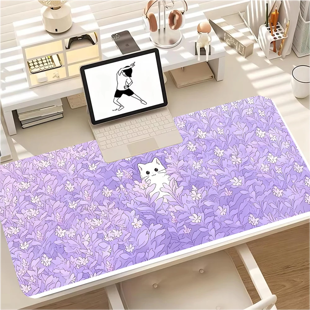 

Lilac cartoon mouse pad soft cat musaped purple office accessories desktop cute game desk mat custom desktop protective pad