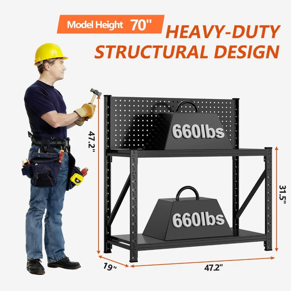 Widened Metal Workbench 47.2in Extra-Wide Top Pegboard 1 Pack Garage Workshop Table