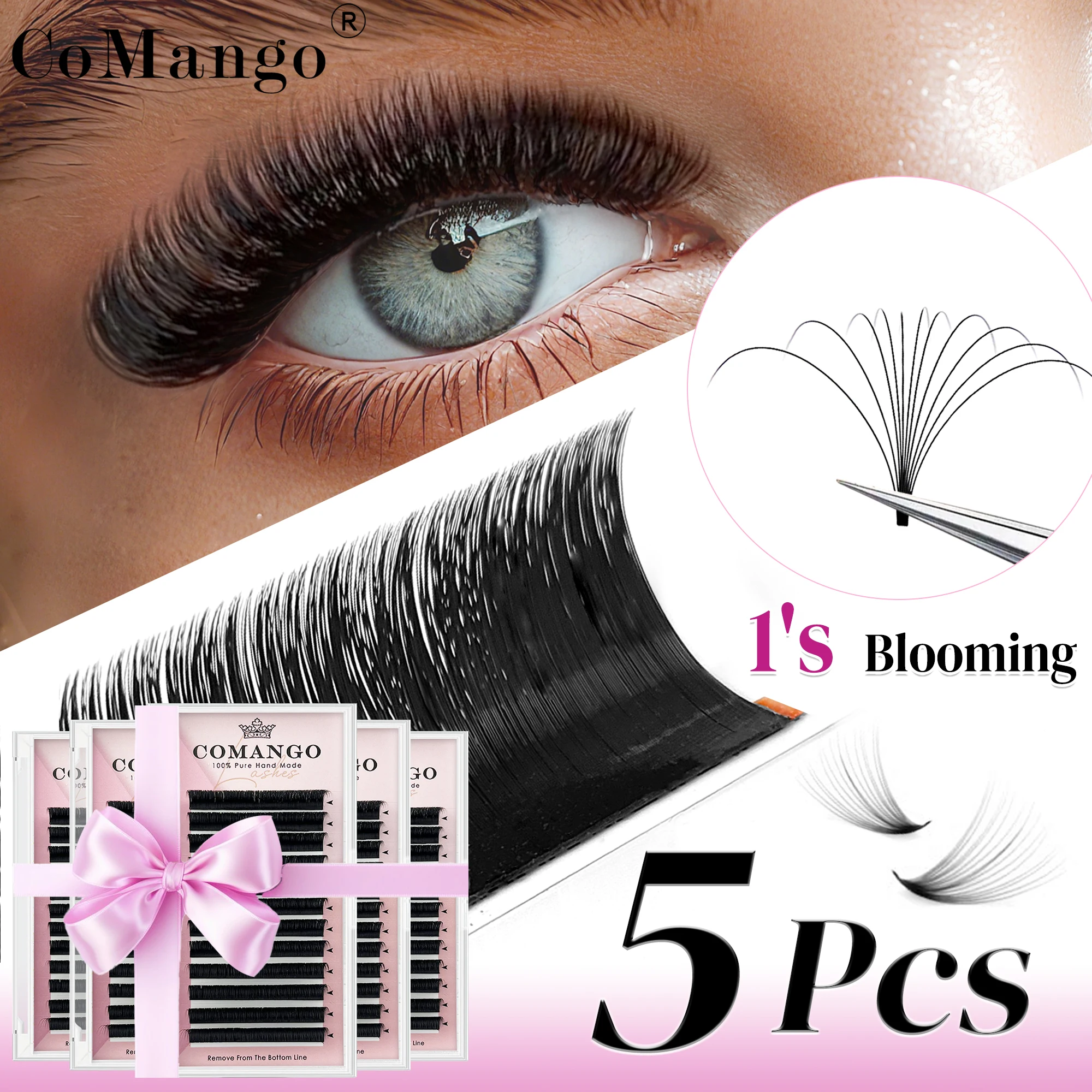 CoMango 5pcs Fast Bloom Easy Fan Lashes Flase Eyelash Extension Automatic Flowering Self-Making Volume Natural Makeup Beauty