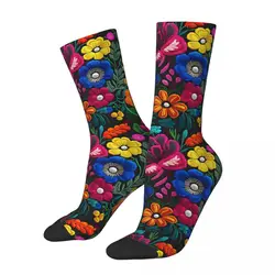 Funny Men's Socks Spanish Embroidered Looking Flowers Vintage Street Style Crazy Crew Sock Gift Pattern Printed