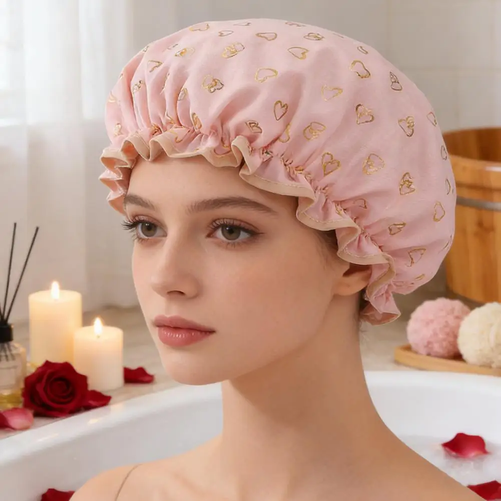 Large Shower Caps Reusable Waterproof Shower Cap Double Layers Bath Caps With Hair Scrunchies For Long Thick Hair For Women