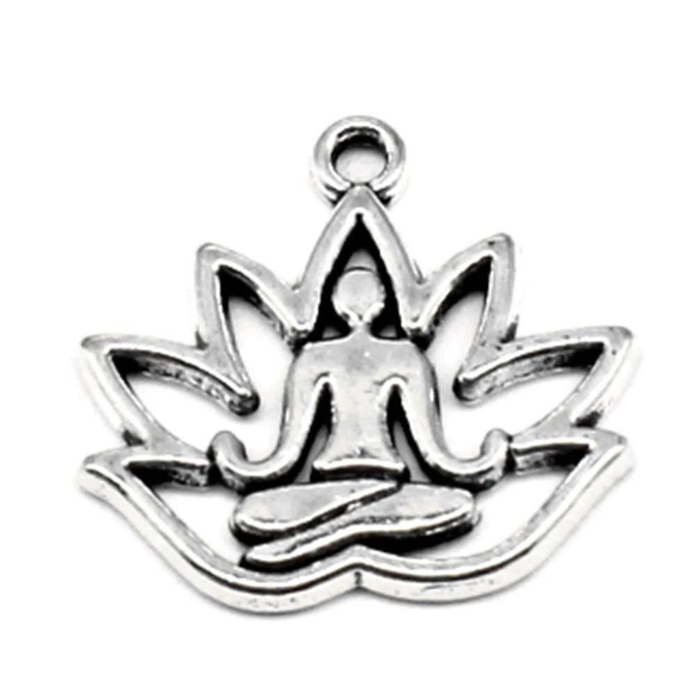 Lotus Buddha Charms Jewelri Pendant Crafts Accessories Jewels For Crafts 17x18mm 10pcs Antique Silver Color