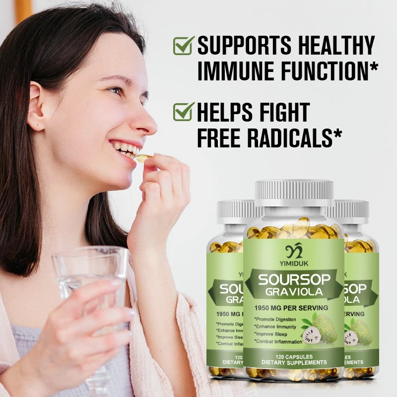 Soursop Graviola Capsules 1950mg for Powerful Antioxidant Promote Digestion & Cellular Health Strengthen Immunity