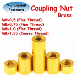 Yiqianyuan M8 Round Brass Standoff Spacer Extended Coupling Sleeve Copper Studs L=5mm to 100mm OD=13mm Coarse Thread/Fine Thread