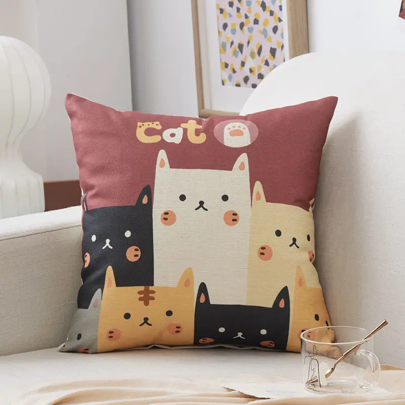 

Cute Cat Pillow Case Home Decor Cartoon Animal Pillow Cover Decorative Girl Kid Boy Room Aesthetics 45x45 Pillowcases for Pillow