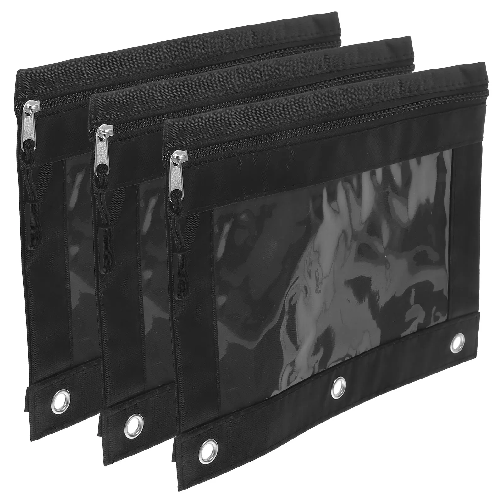 3 Pcs Transparent Pencil Bag Large Capacity Binder White File Pouch Polyester Office School Supplies Zipper Case Storage