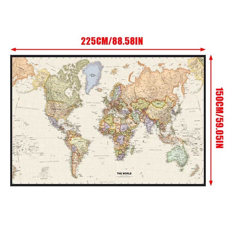 225*150cm 패브릭 벽 세계지도 포스터 부직포 상세 지도 예술 부직포 캔버스 회화 학교 사무실 홈 인테리어