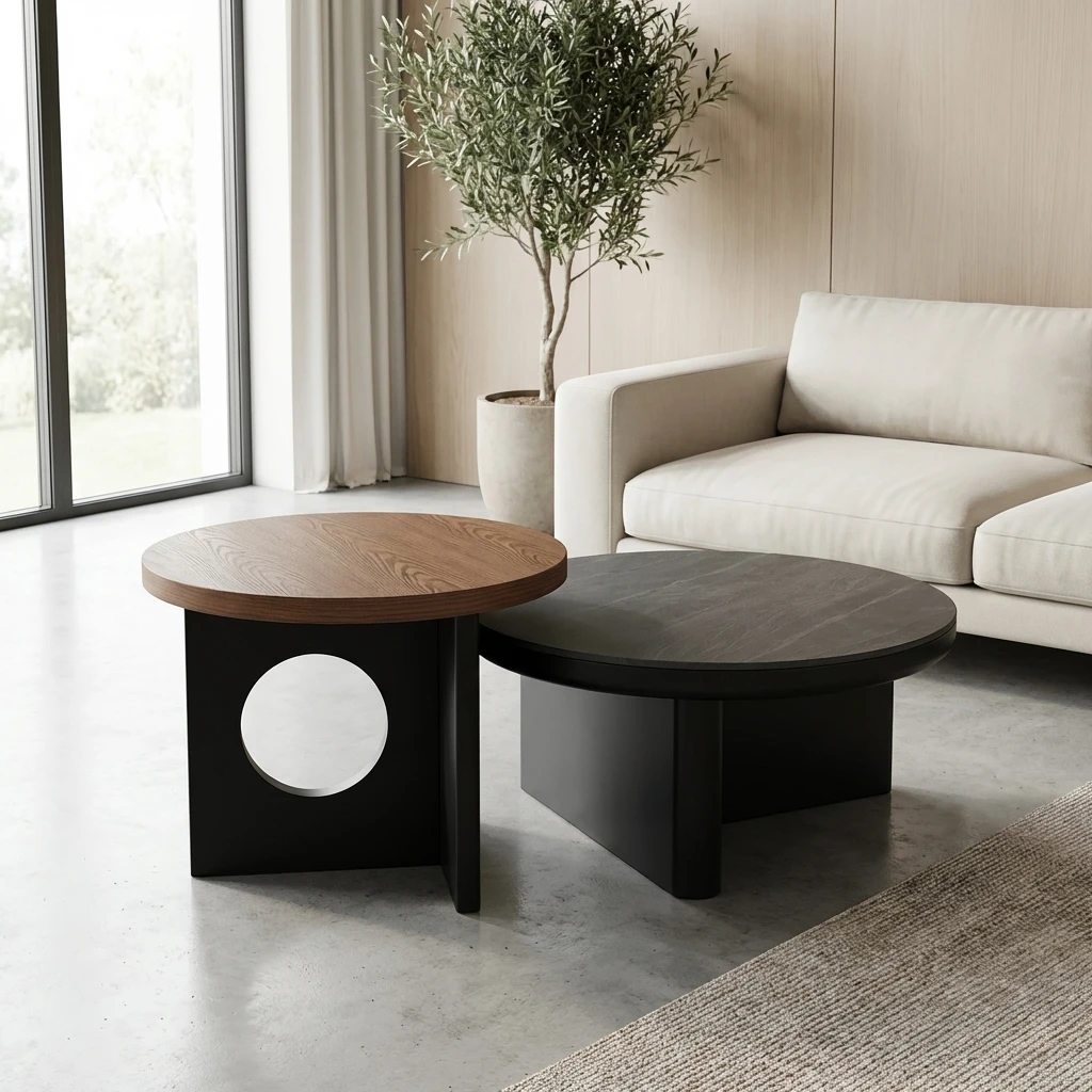 Modern Two-piece Design, Coffee Table, Wooden Board, Glossy Paint, Easy to Clean, Durable, Household Living Room Furniture