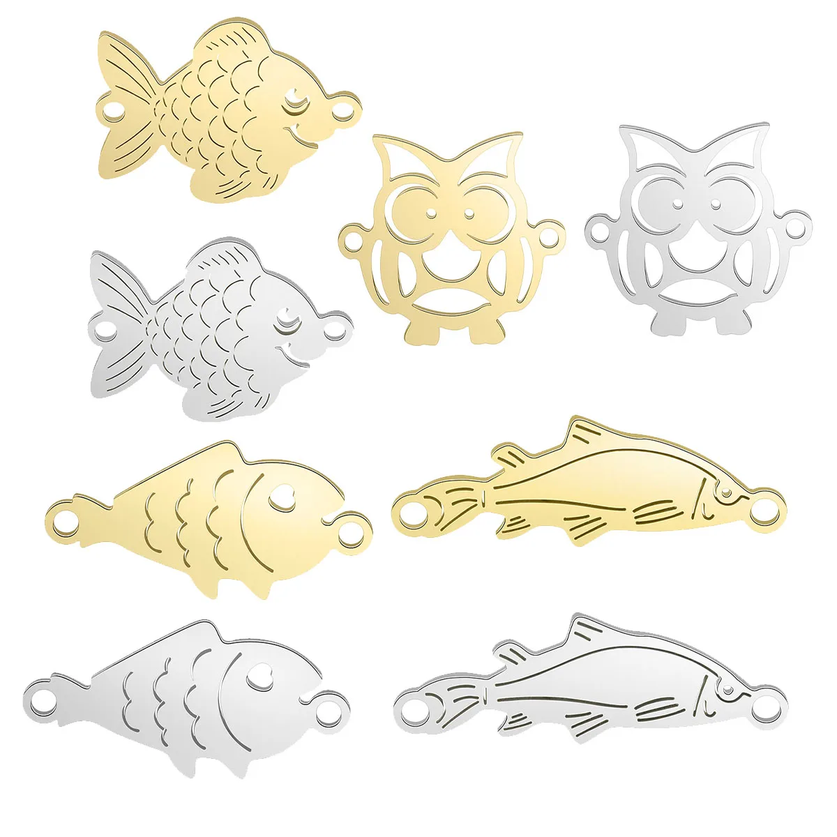 10pcs Bulk Stainless Steel Lucky Koi Fish Animal Owl Bird Charms For DIY Jewelry Making Necklace  Bracelet Accessories Wholesale