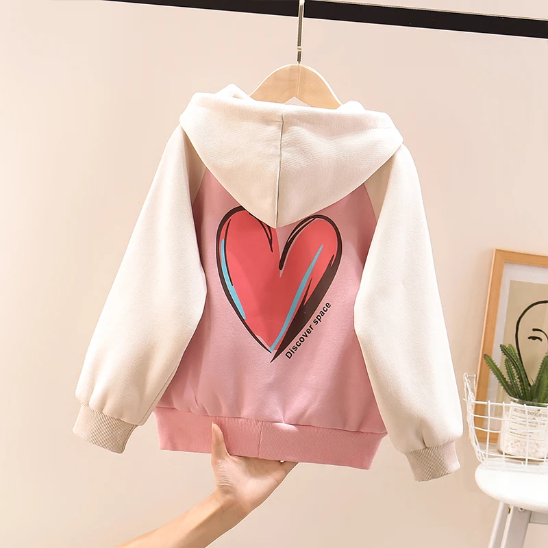 

Spring Autumn Hooded Jacket for Girls Print Outerwear Kids Streetwear Coat School Children Baseball Uniform 4 6 8 10 11 12 Years