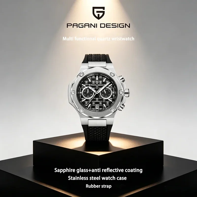 Pagani Design PD-YS032 Men's Watch Japanese Quartz Movement Stainless Steel Case Black Rubber Waterproof Sport Men's Watch New
