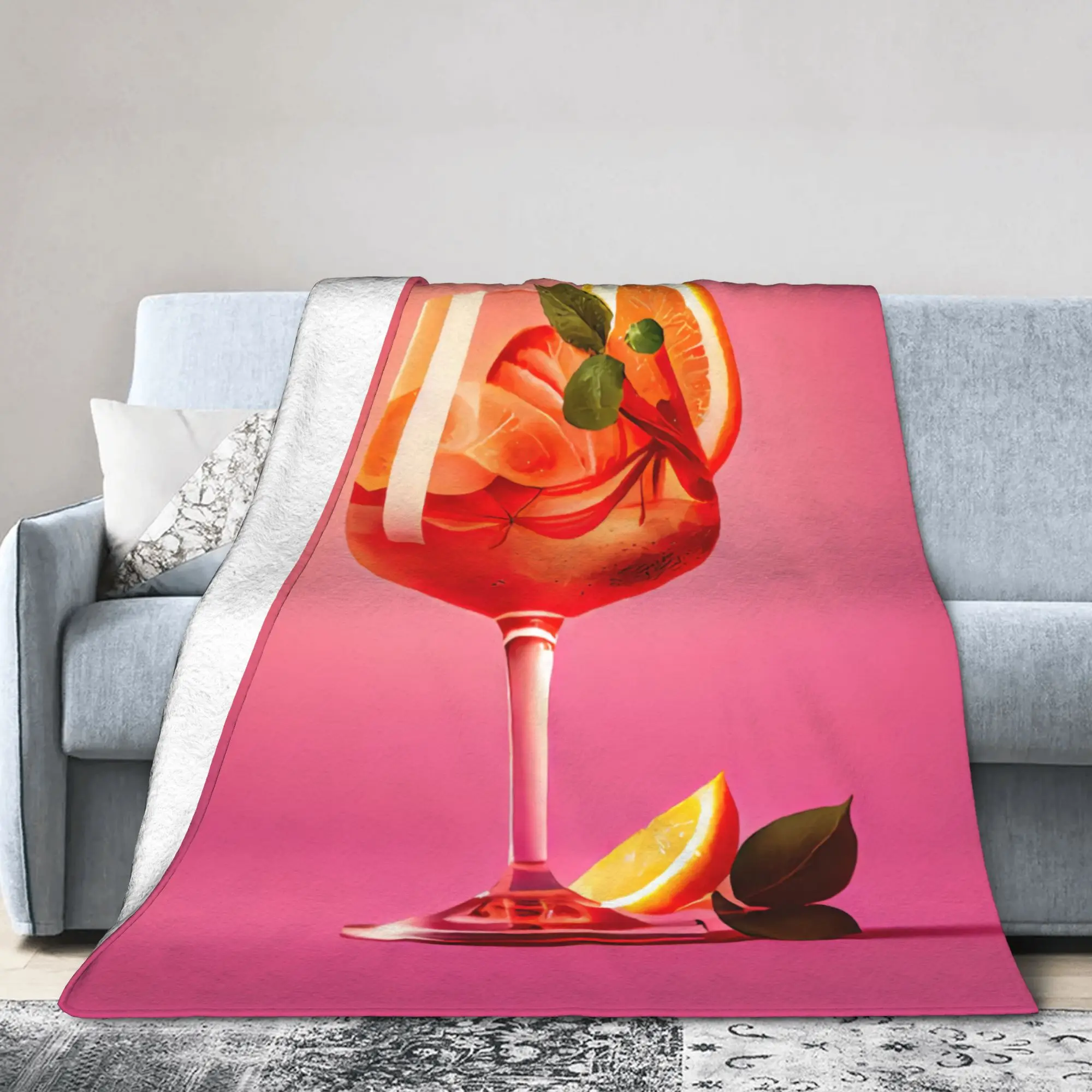 Custom 3D Print Aperols Spritz Print Blankets Comfortable Soft Flannel Autumn Cocktail Throw Blanket for Couch Travel Bedroom