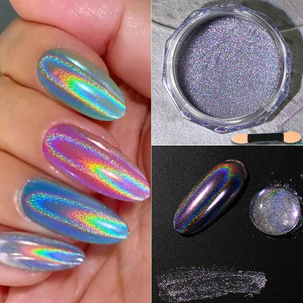 1 Box Laser Shining Mirror Nail Glitter Ultra Fine Sparkly Holographic Nail Powder Metallic Rub Dust Laser Chrome Pigments