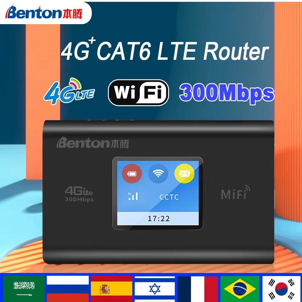 

Benton 4G+ Lte Router CAT6 300Mbps Unlocked Pocket WiFi MiFi Router Portable WiFi Repeader Wireless Router Modem Outdoor Hotspot