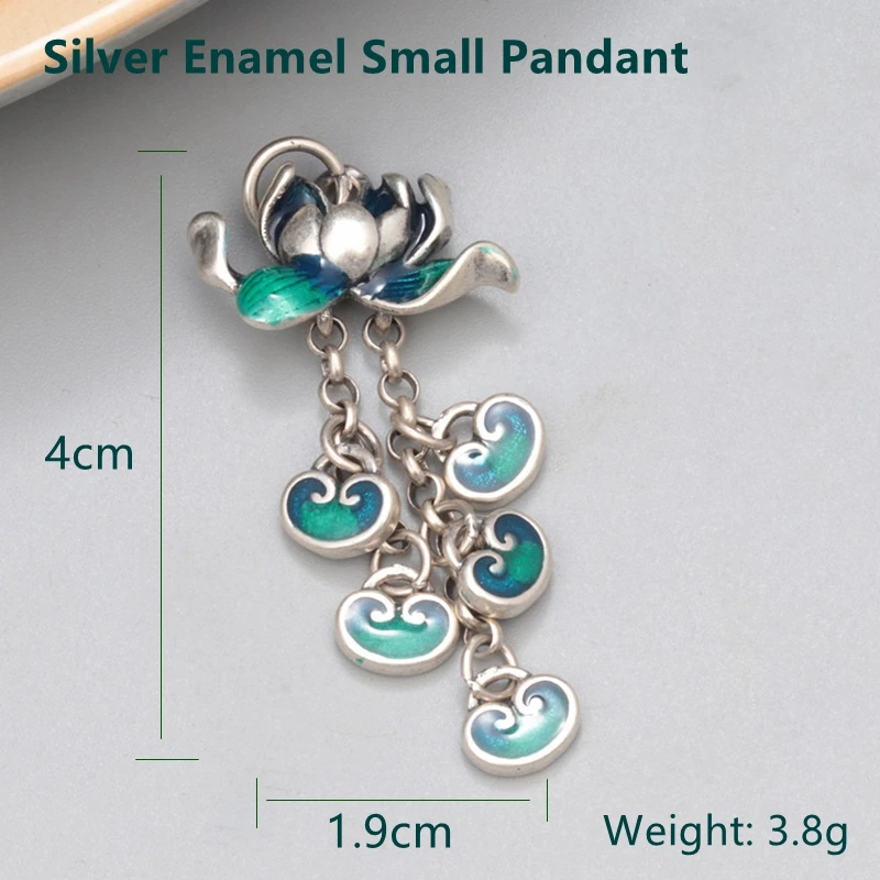 Etnische 925 Sterling Zilver Emaille Lotusbloem Hanger met Kwastje Ruyi Sieraden Maken Vintage DIY Handgemaakte Kralen Materiaal DZ003