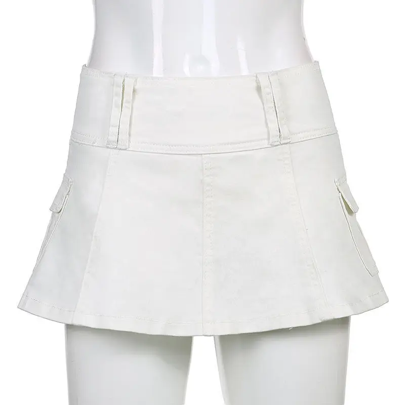 Y2K Micro Min Denim Pleated Skirts Women High Waist Jean Skirts  Vintage Pockets Punk Style Girls Short Skirts For Ladies
