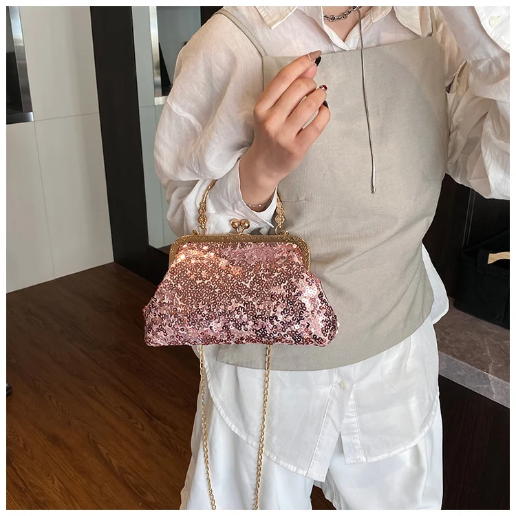 Bolso de mano con lentejuelas brillantes para mujer, estilo celebridad, para noche, con bolsillo para móvil y pintalabios, vi...