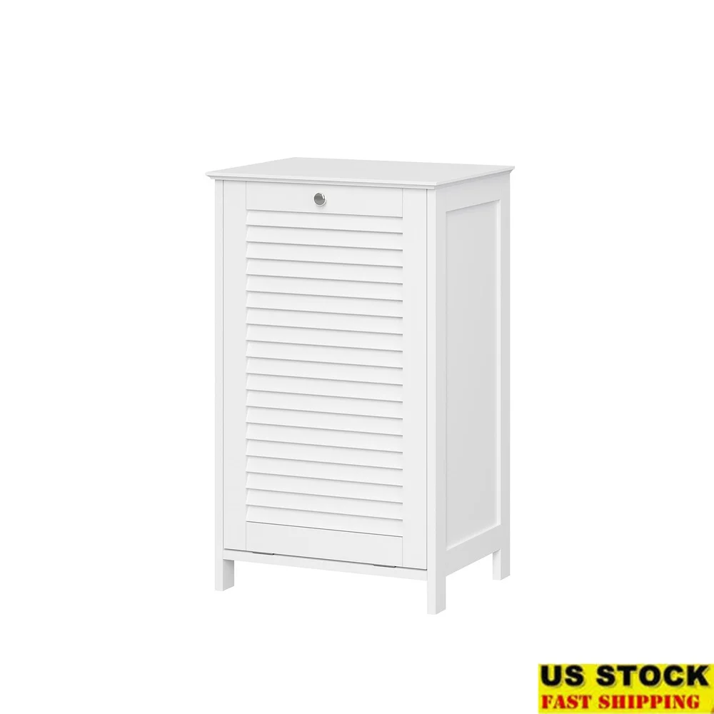 

Tilt-Out Laundry Hamper Cabinet Removable Cloth Bag Storage Solution Elegant Shutter Door Design Easy Access Sturdy Construction