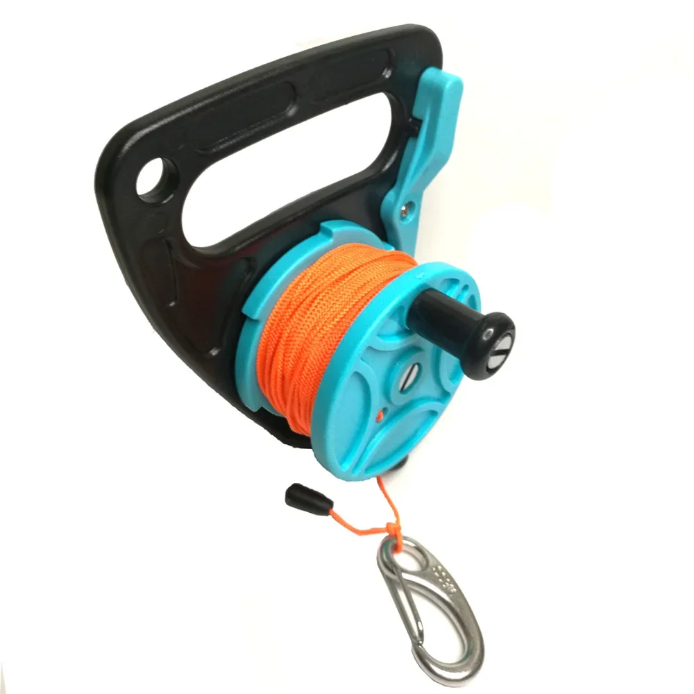 150ft Line SMB Dive Wreck Cave Diving Reel with Handle Thumb Stopper Clip Hook for Underwater Scuba Diving Diver Snorkeling