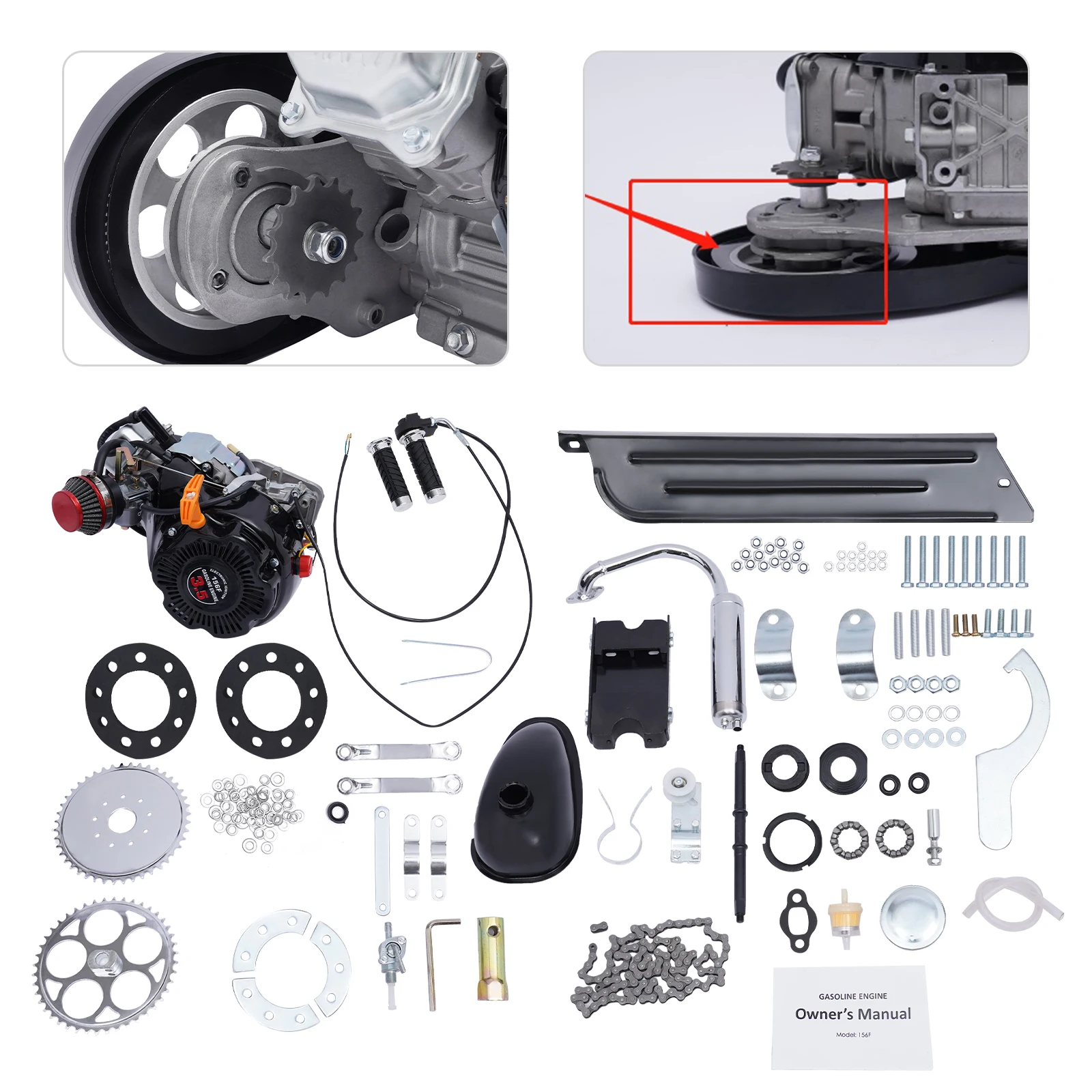 4 Stroke Bicycle Engine Kit Set Upgraded 100cc Gas Motorized Motor Bike Modified Engine Belt drive OR gear chain drive optional