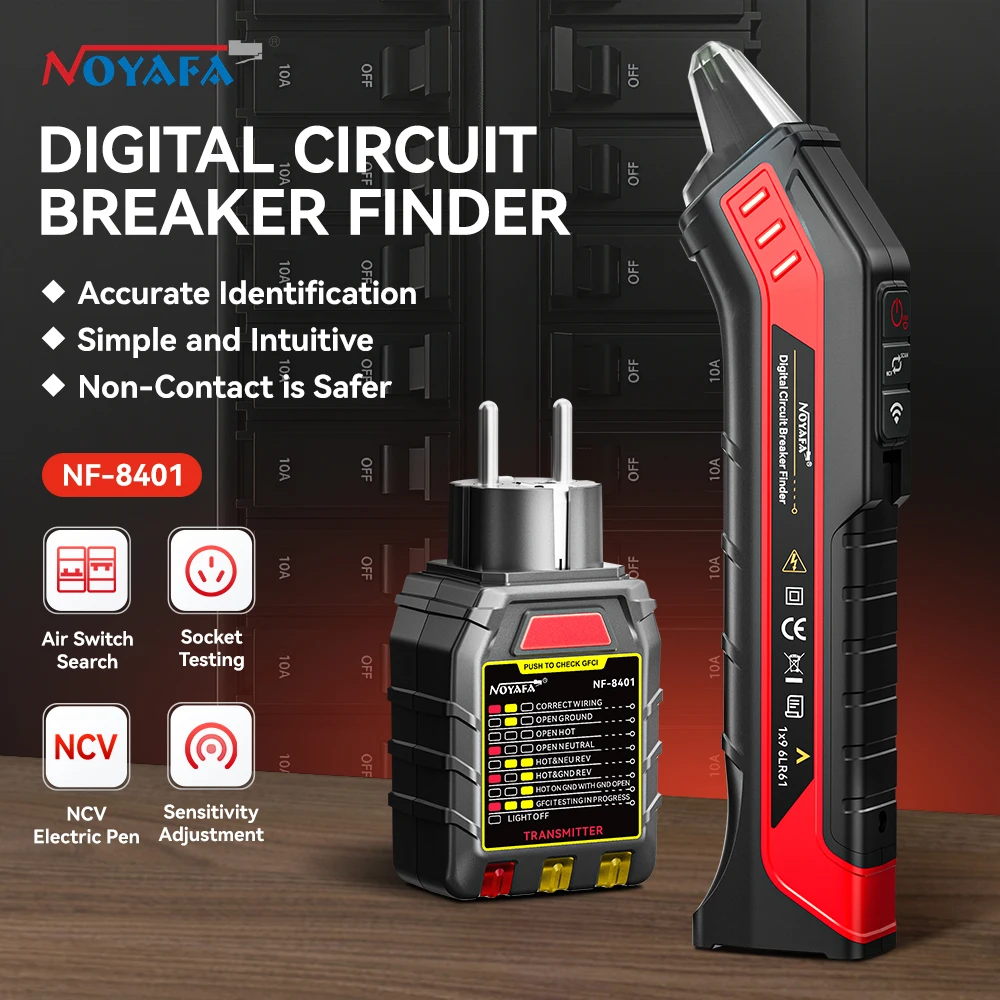 NOYAFA NF-8401 Détecteur automatique de disjoncteurs 220V Testeur de commutateurs de circuit Testeur de prises de fusibles Outil de diagnostic pour électriciens
