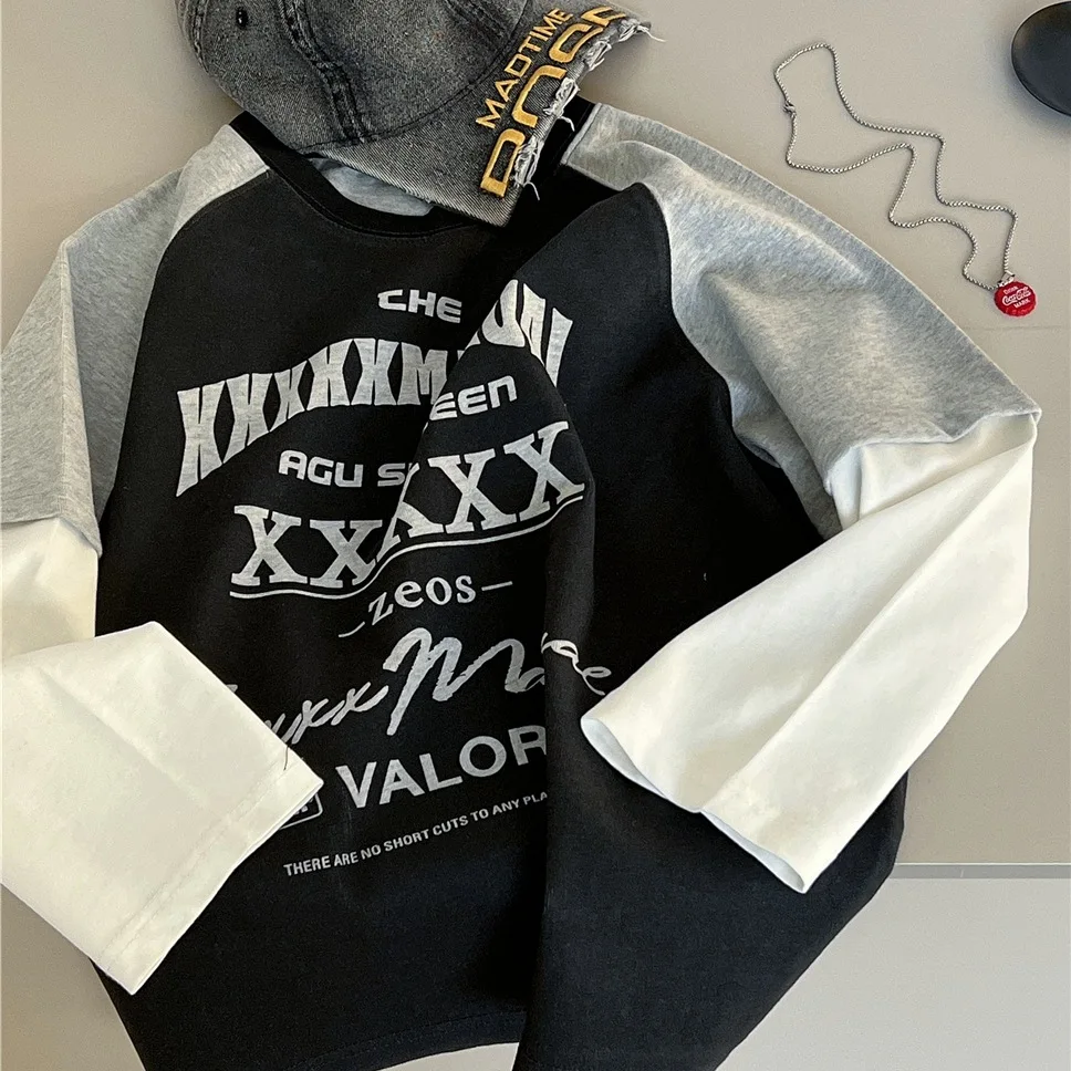 Children Clothes Kids Casual T Shirt Korean-style Contrasting Color Fake Two Long-sleeved T-shirts 2026 Kids Simple Loose Top