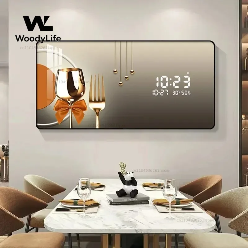 Room Decoration Home Decor Radar Induction Digital Display Decorative Painting Electronic Clock Hanging Wall Clock Wall Clock